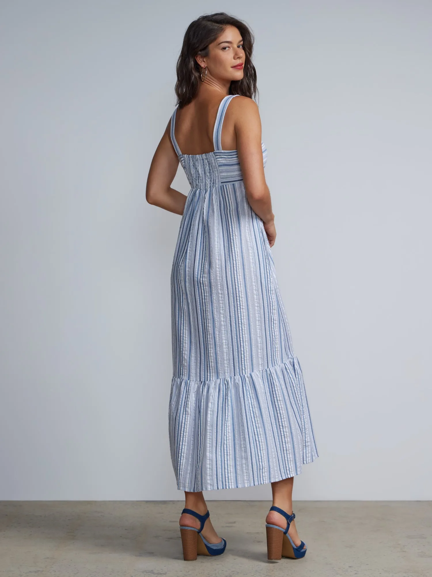 Sleeveless Square Neck Striped Tiered Maxi Dress