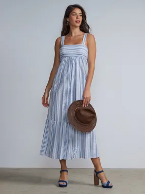 Sleeveless Square Neck Striped Tiered Maxi Dress
