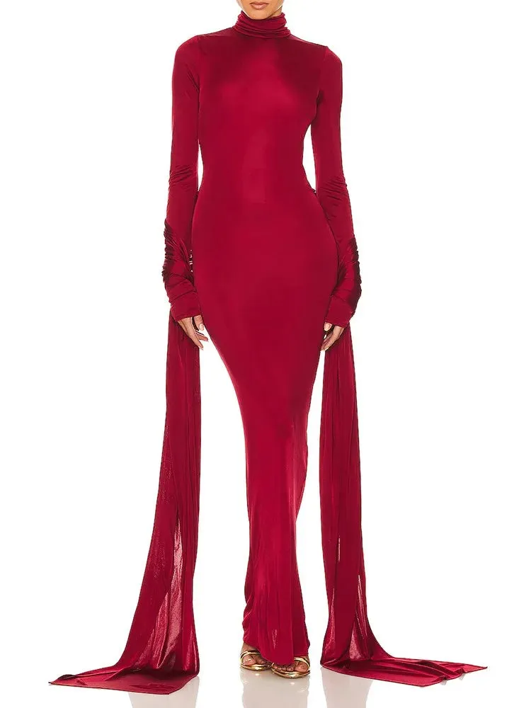 Stephanie Turtleneck Wrap Belt Maxi Dress