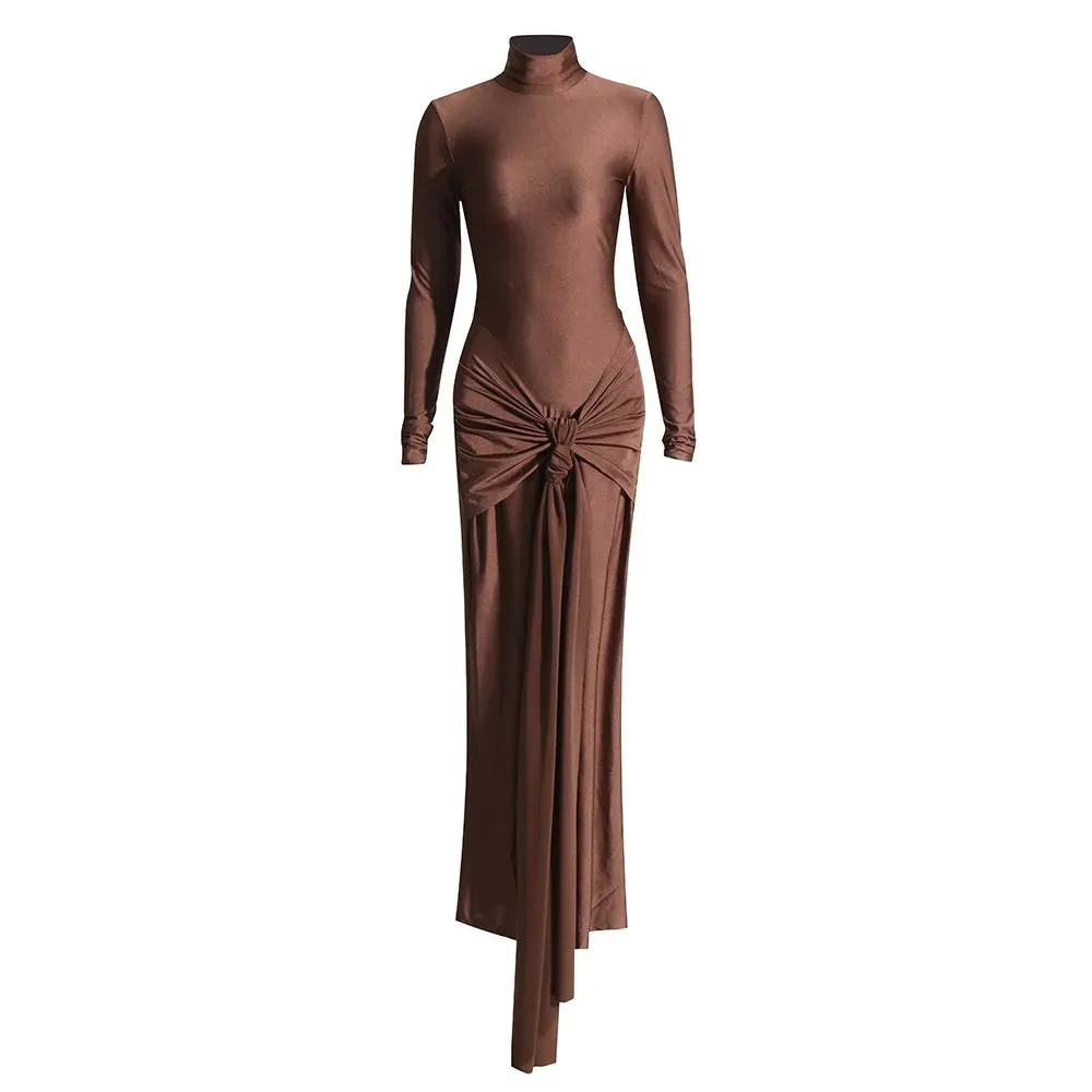 Stephanie Turtleneck Wrap Belt Maxi Dress