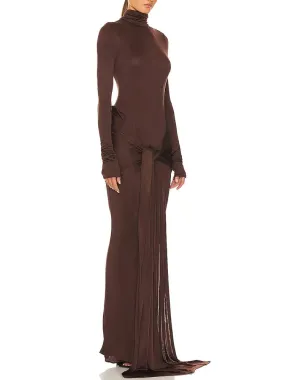 Stephanie Turtleneck Wrap Belt Maxi Dress