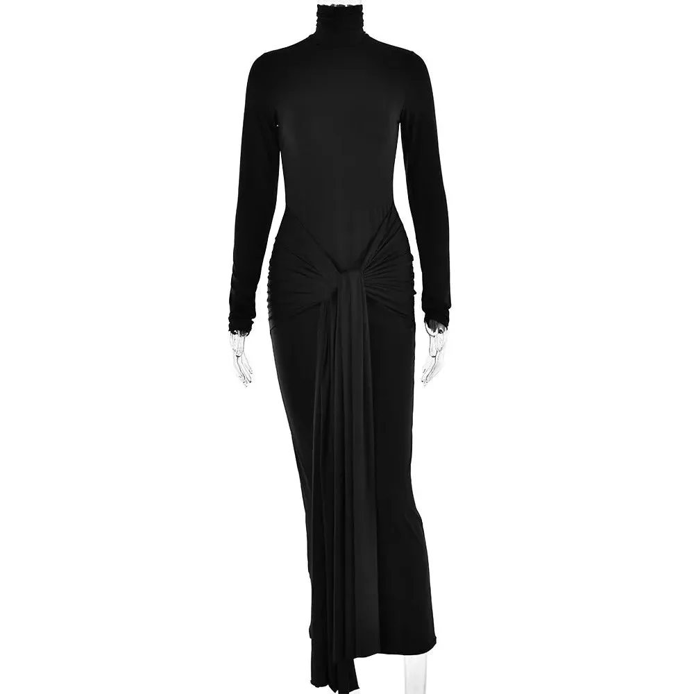 Stephanie Turtleneck Wrap Belt Maxi Dress