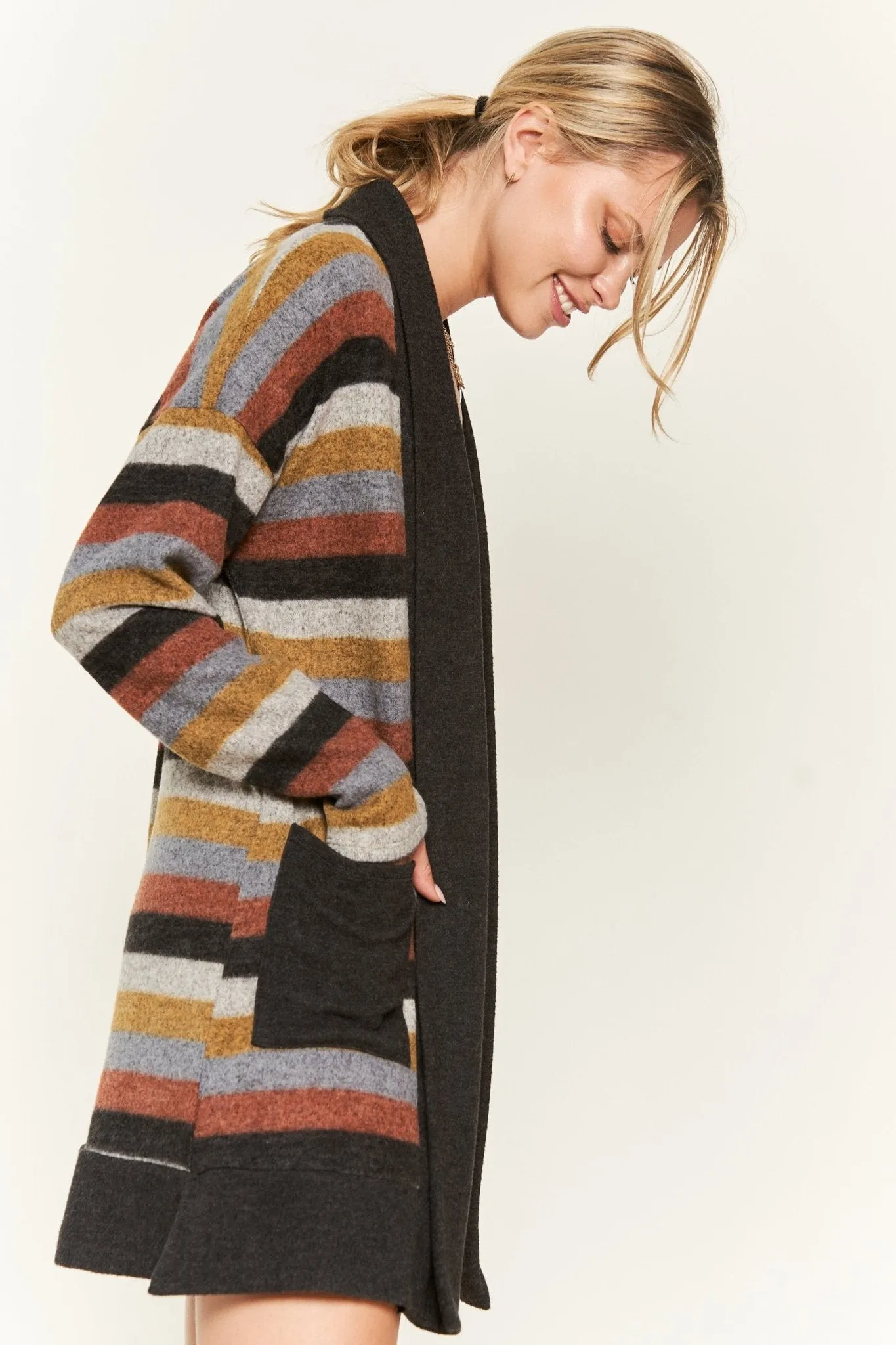 Striped Long Sleeve Cardigan in Multi-Color