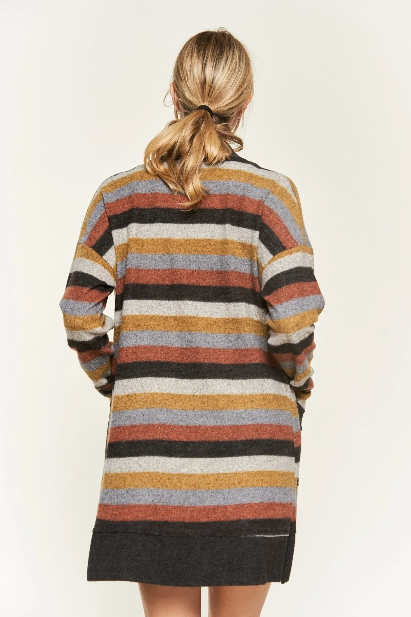 Striped Long Sleeve Cardigan in Multi-Color
