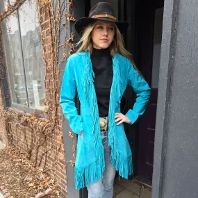 Suede Fringed Coat - Turquoise - Scully - JSY2T