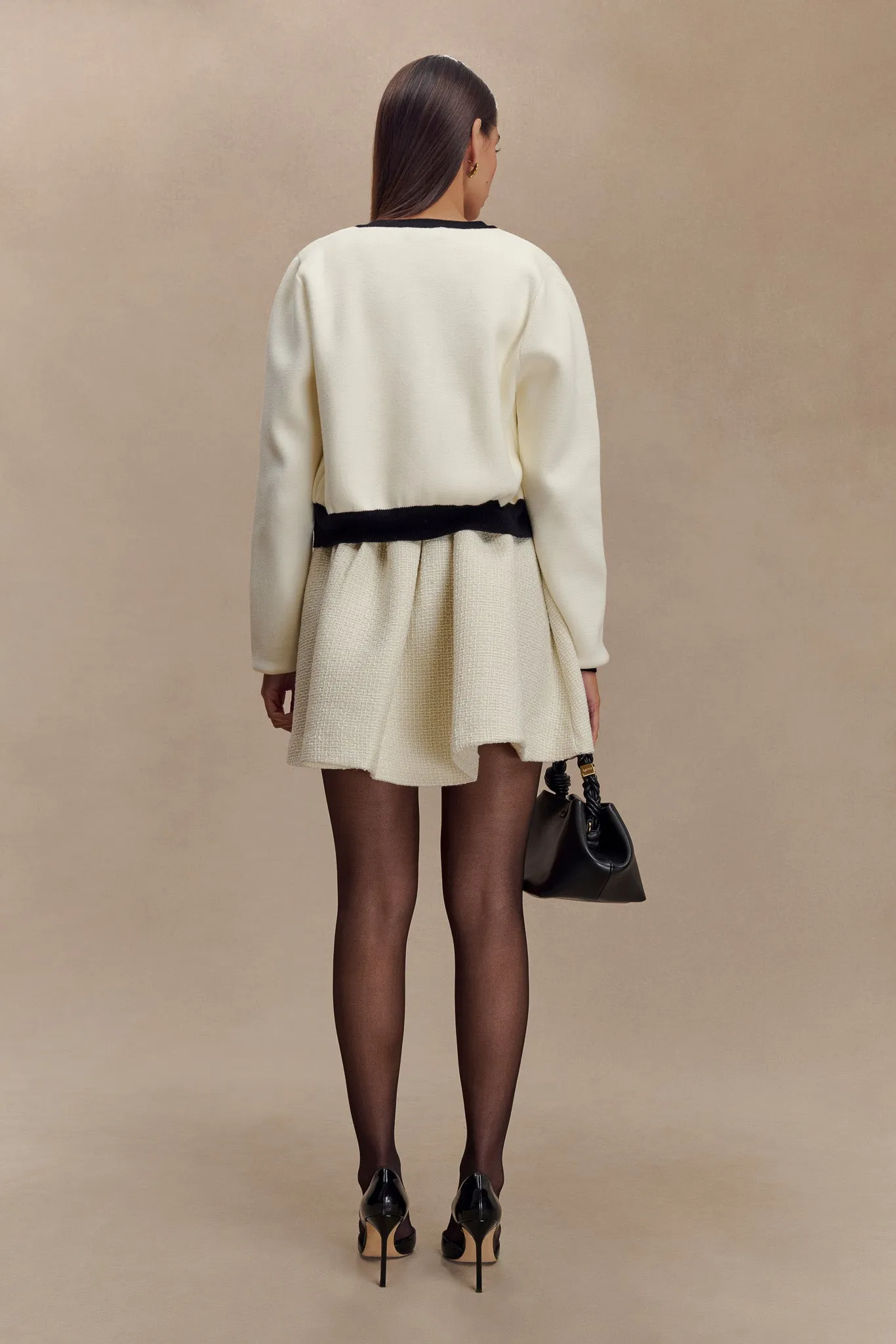 Tabitha Contrast Knit Cardigan - Ivory