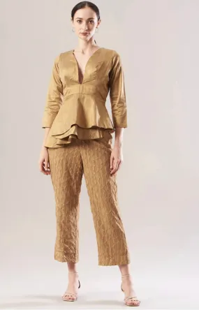 Textured Crop Gold Women's Evening pants
