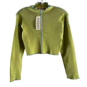 URBAN OUTFITTERS Size X-SMALL Green/Blue Piped Long Sleeve Crop NWT SWEATER