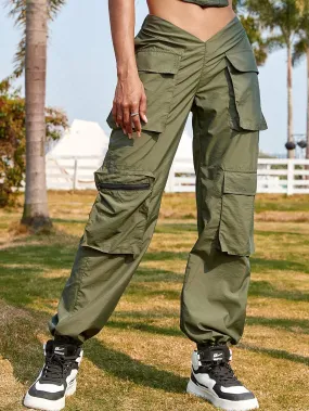 V Waist Zipper Detail Patched Jogger Cargo Pant