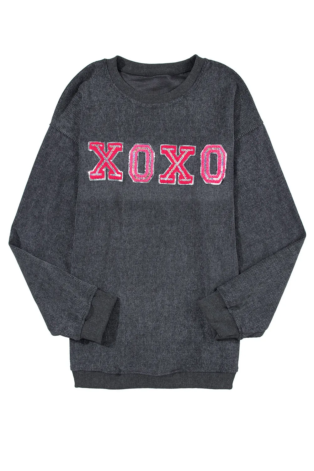Valentine Sequin XOXO Corded Crew Neck Sweatshirt