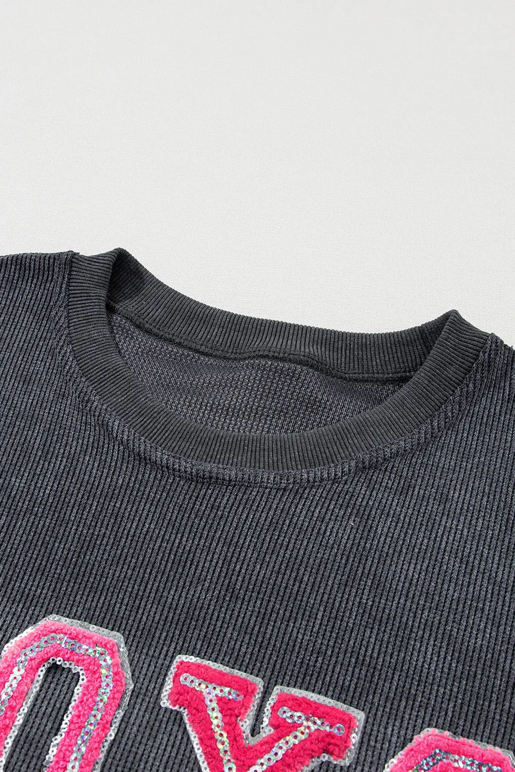 Valentine Sequin XOXO Corded Crew Neck Sweatshirt