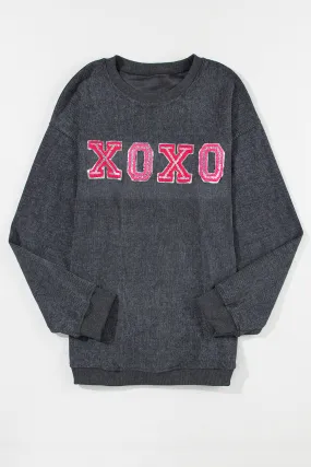 Valentine Sequin XOXO Corded Crew Neck Sweatshirt