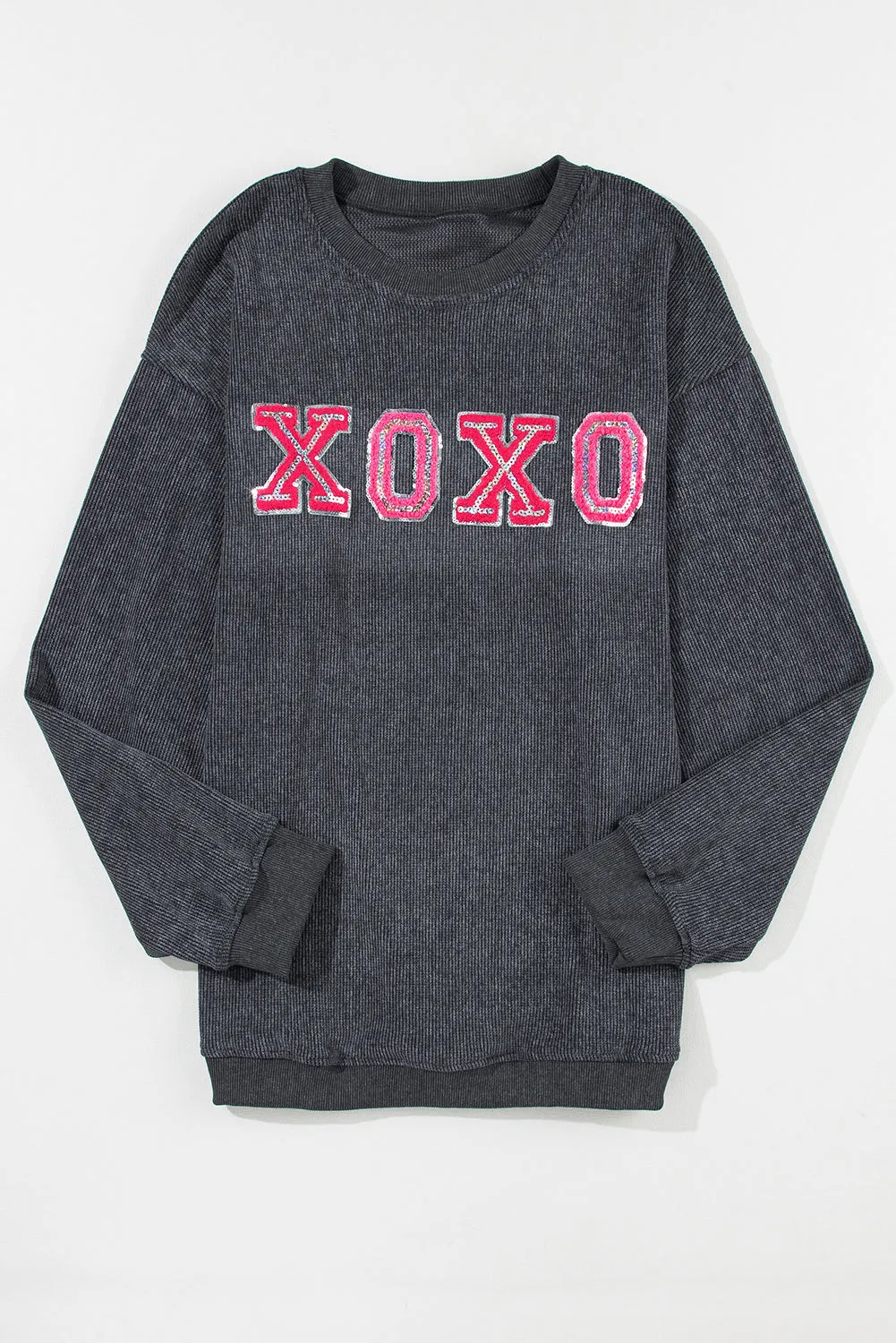 Valentine Sequin XOXO Corded Crew Neck Sweatshirt