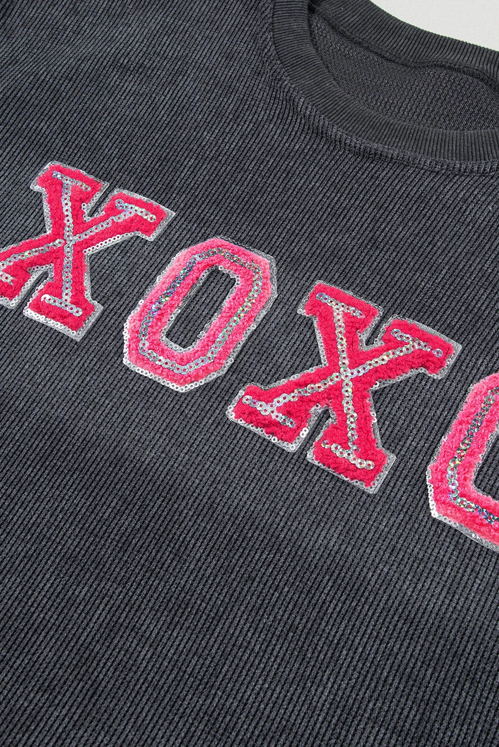 Valentine Sequin XOXO Corded Crew Neck Sweatshirt