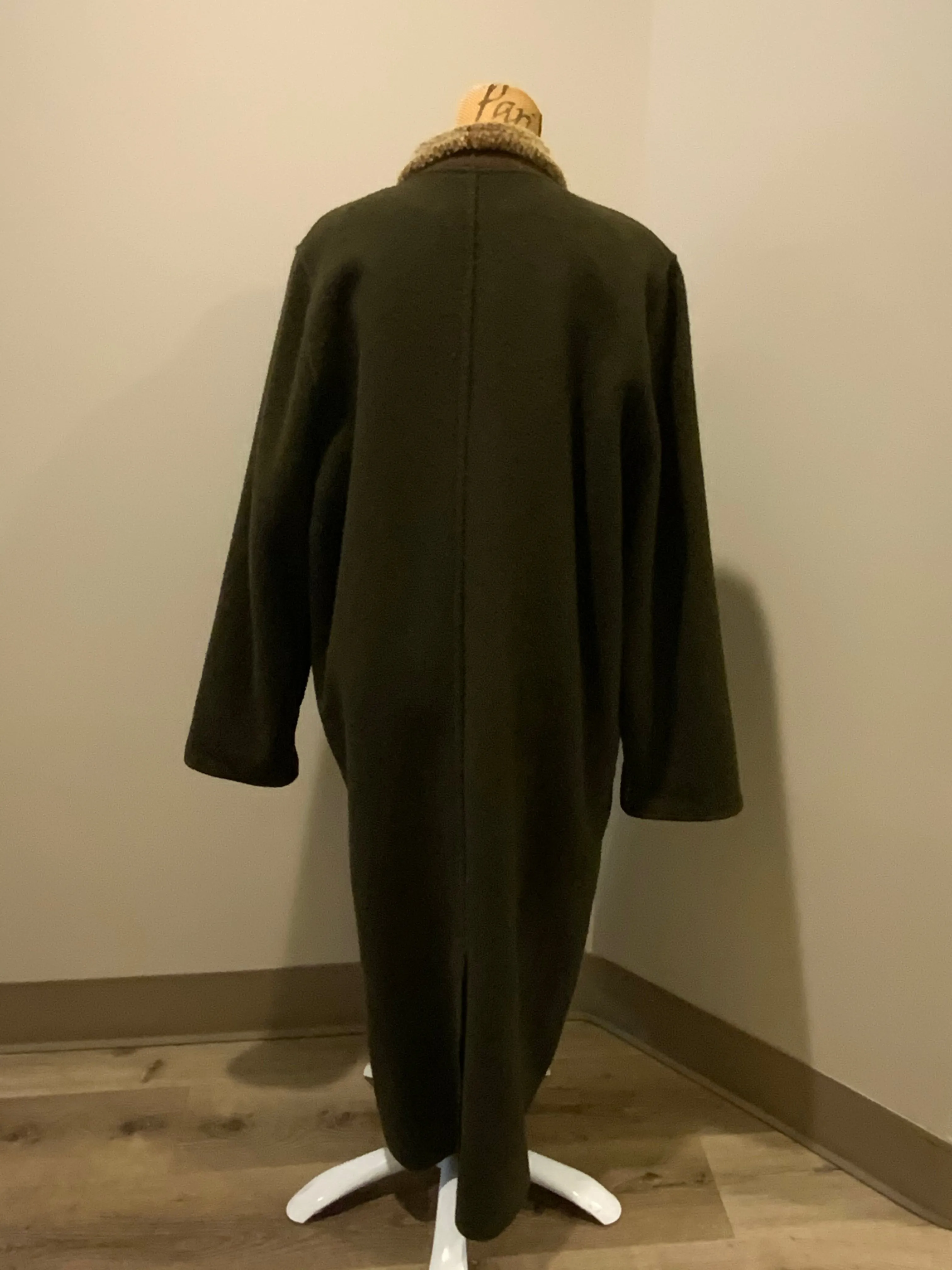 Vintage Epsilon Full Length Green Wool and Sheepskin Coat, Made in Canada