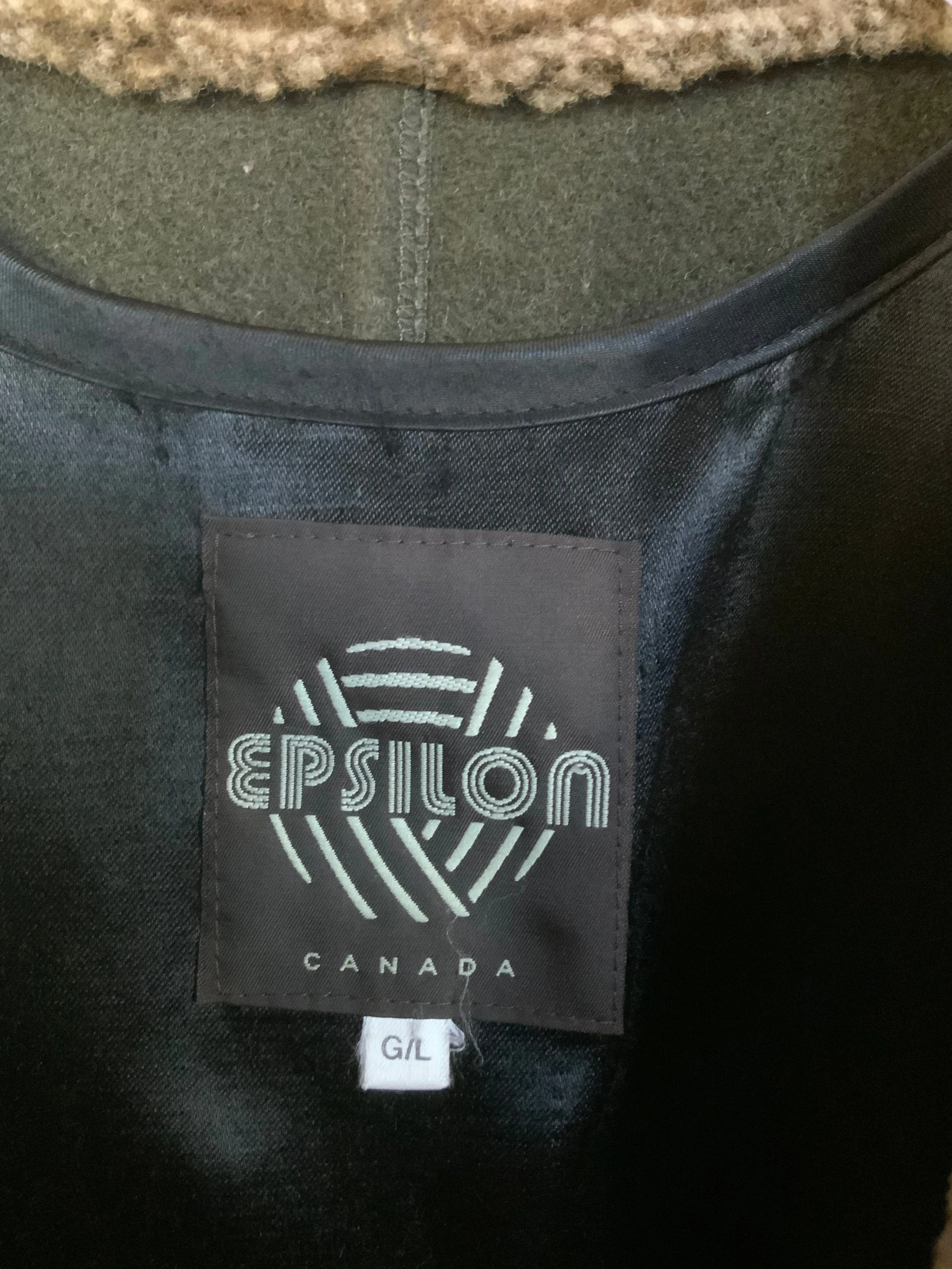 Vintage Epsilon Full Length Green Wool and Sheepskin Coat, Made in Canada