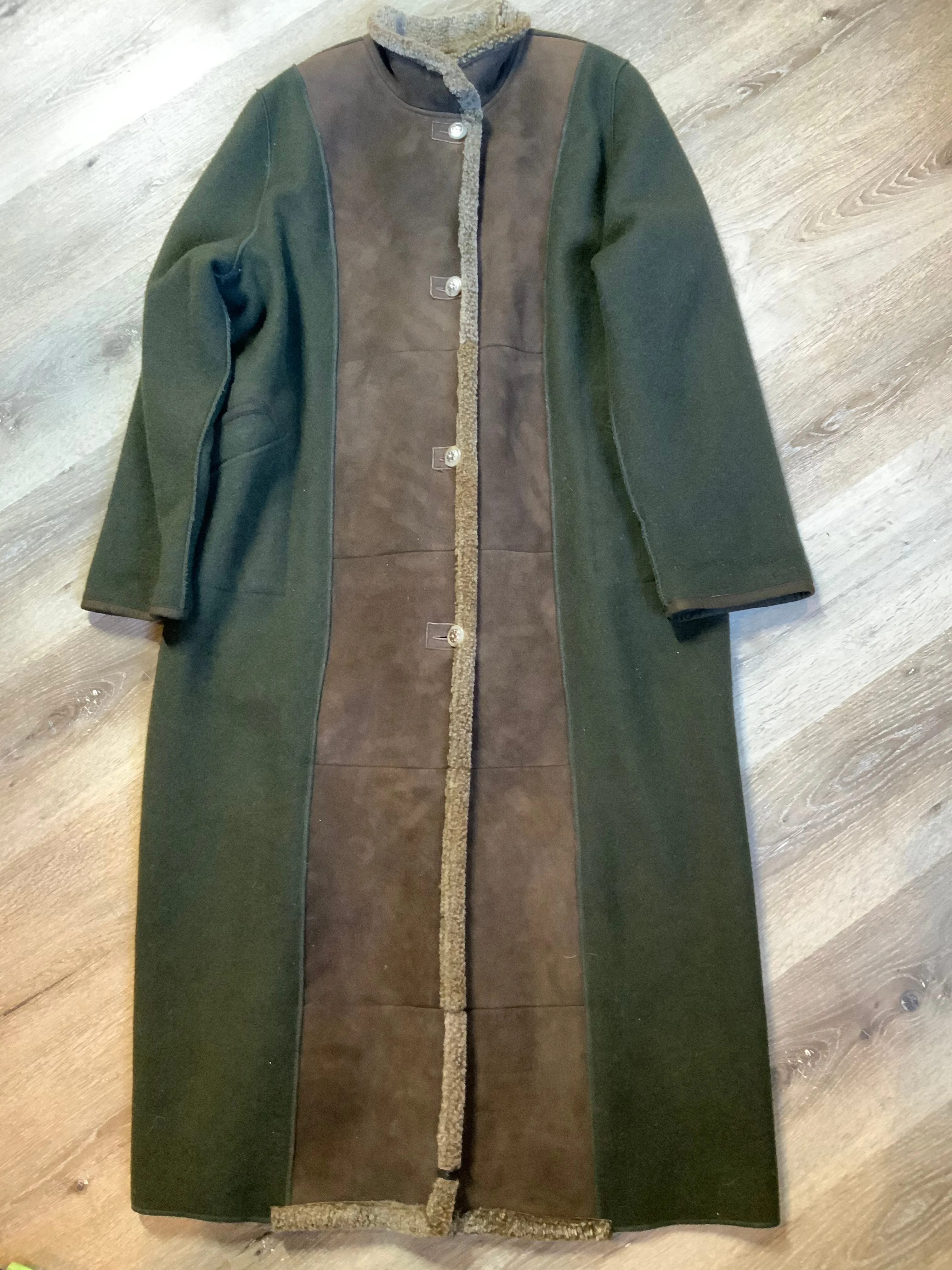 Vintage Epsilon Full Length Green Wool and Sheepskin Coat, Made in Canada