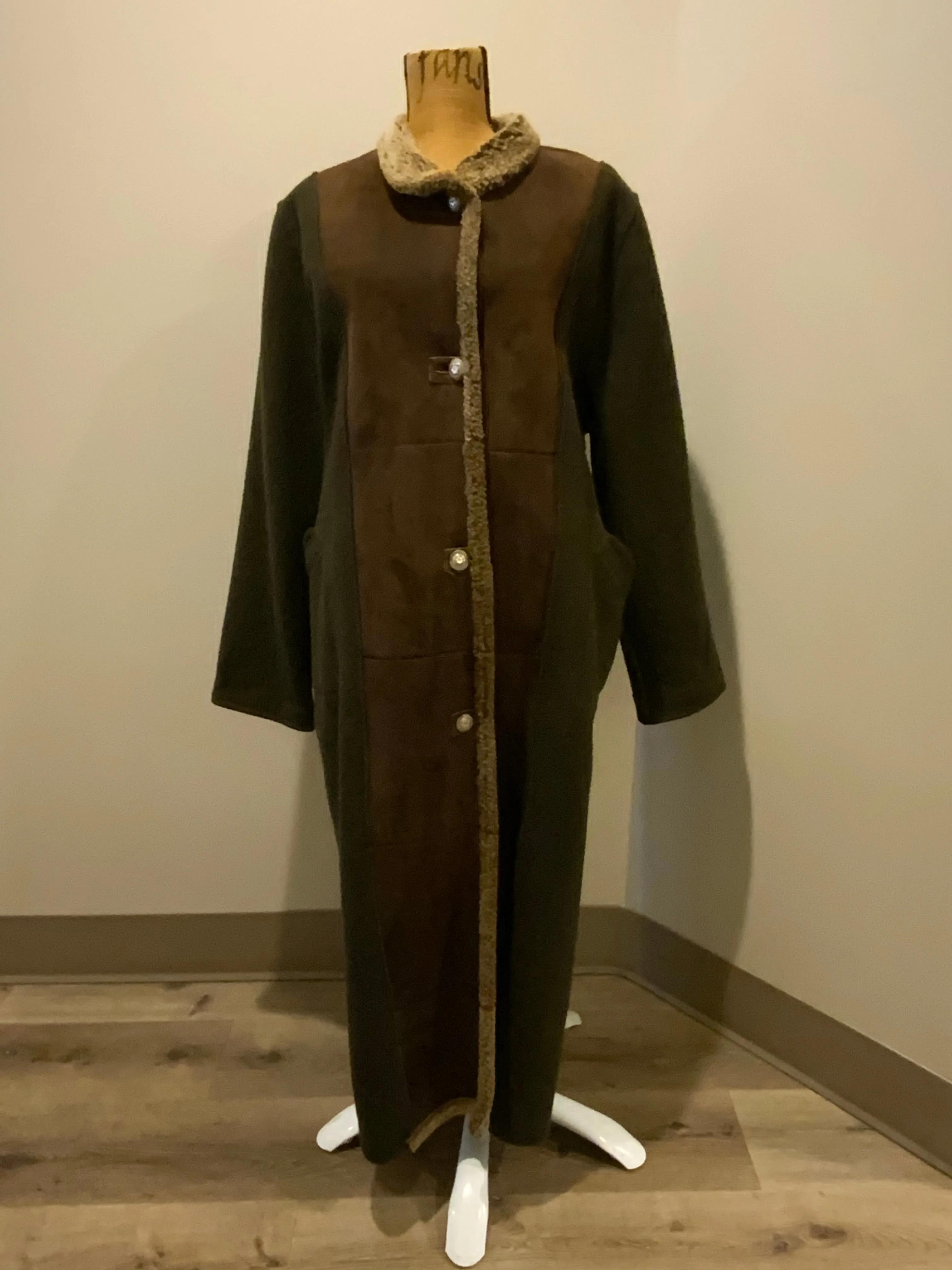 Vintage Epsilon Full Length Green Wool and Sheepskin Coat, Made in Canada
