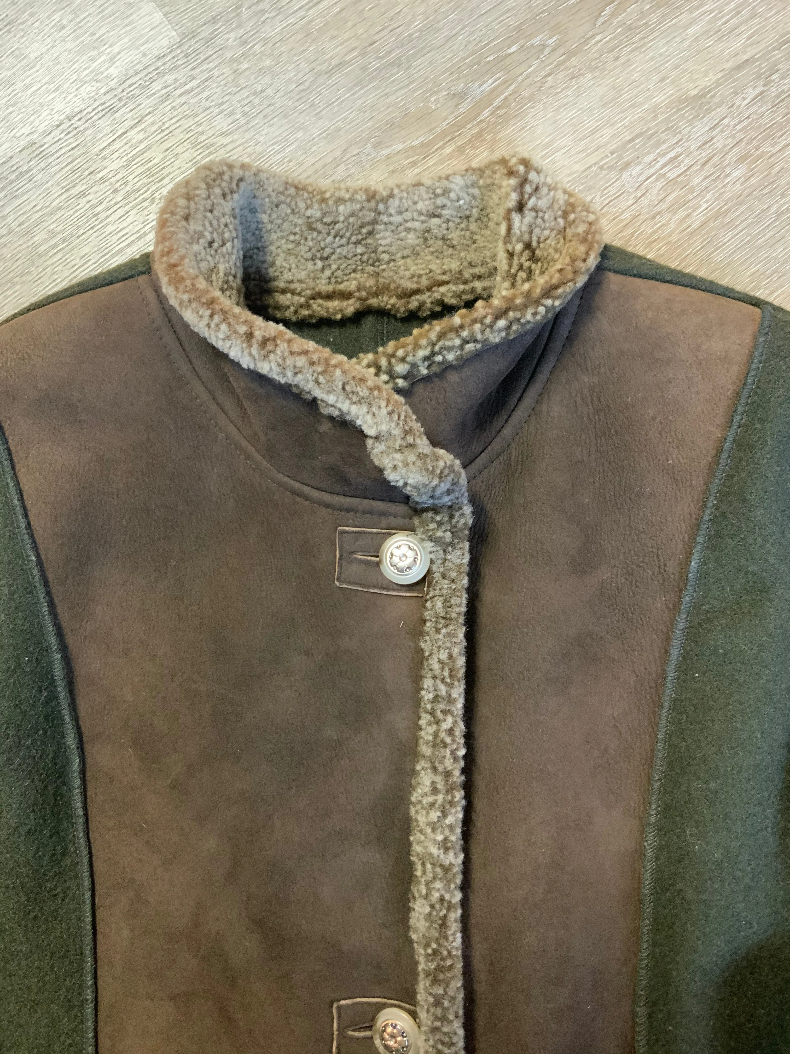 Vintage Epsilon Full Length Green Wool and Sheepskin Coat, Made in Canada