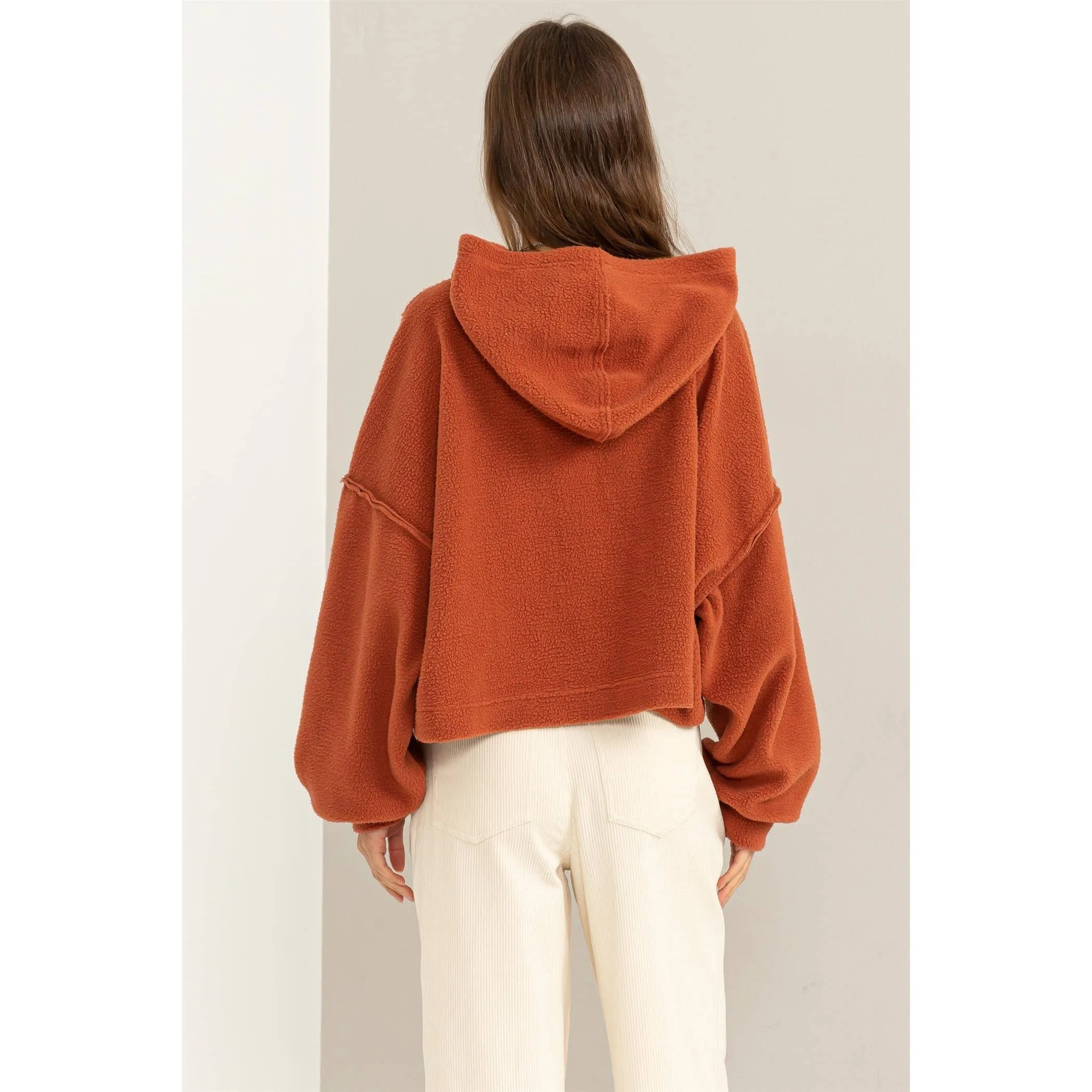 Warm Fluffy Fleece Oversized Crop Hoodie