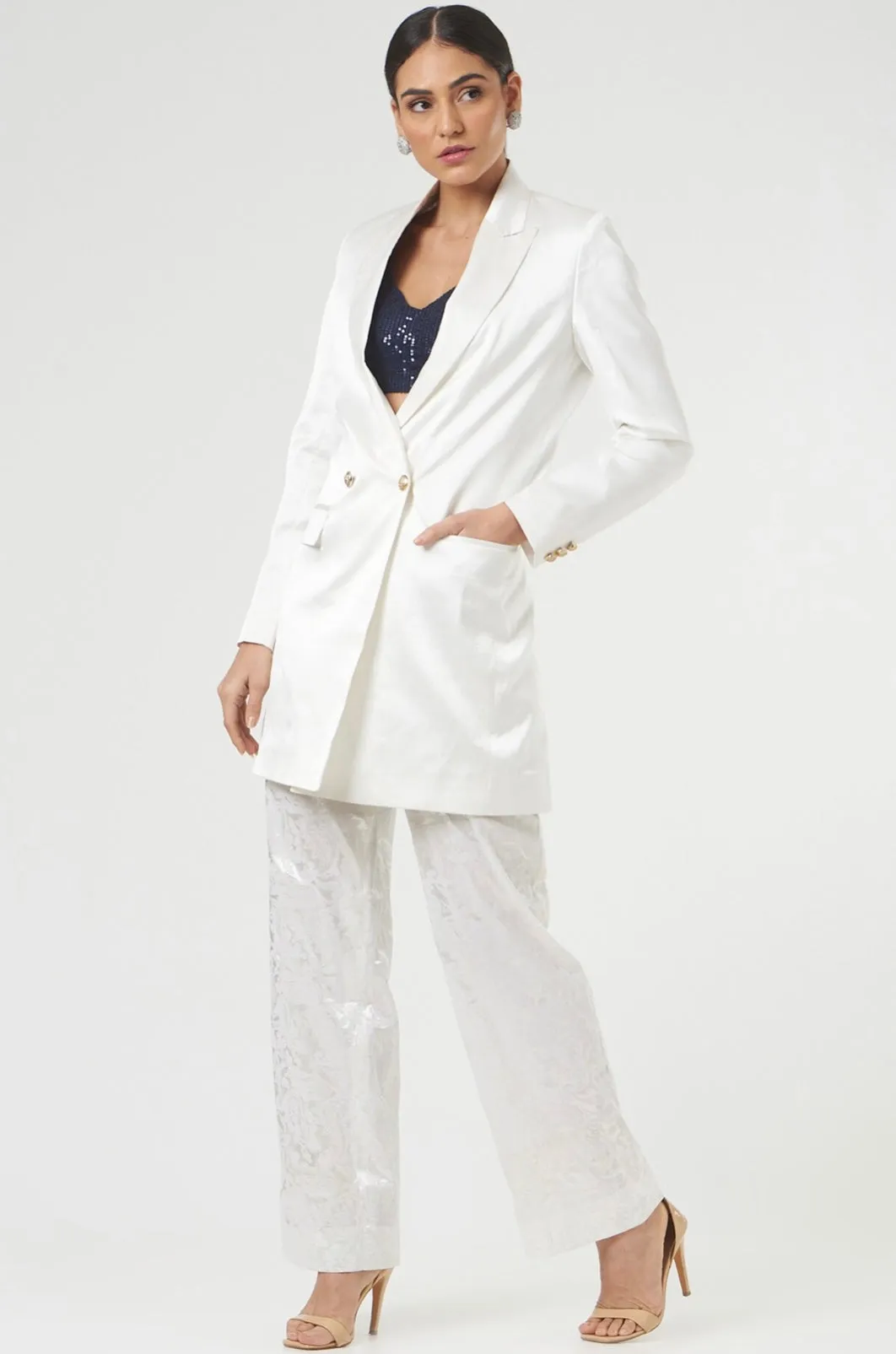 White Cotton Women's shimmer pants