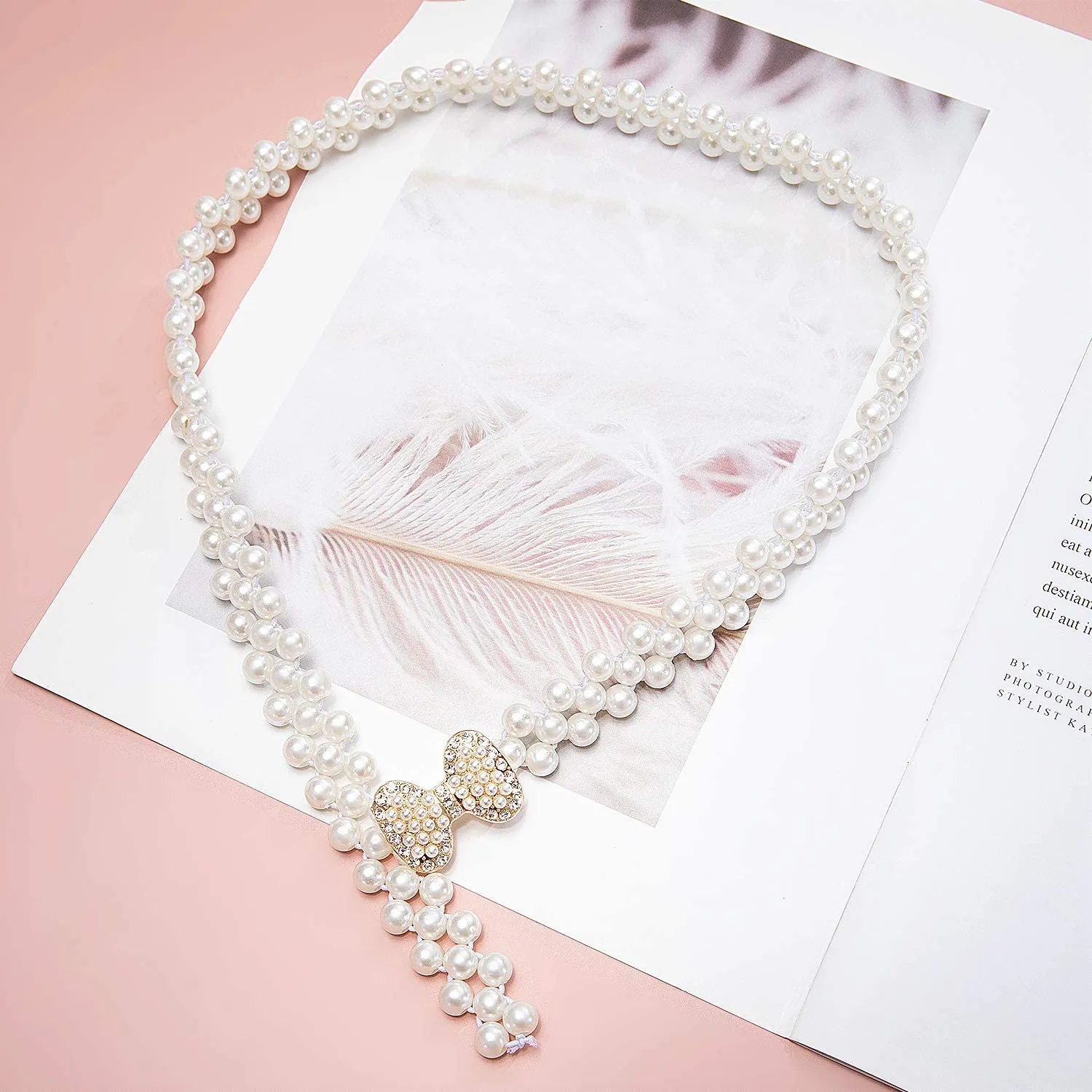 White Pearl Rhinestone Flower Women's Dress Belt Pearl Bridal Beaded Shiny Diamond Waist Chain