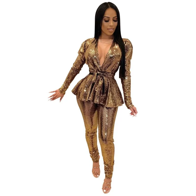 Wholesale slim fashion glittering cloth long sleeve 2PC（CL9775）