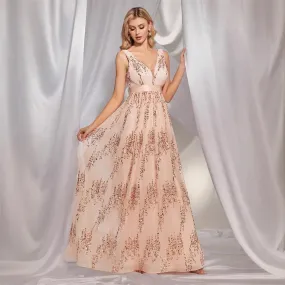 Women V neck Sequin Patchwork Evening Dress
