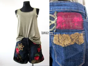 Women`s Denim Shorts,Summer Jean ShortsM/L Upcycled Clothing for Women