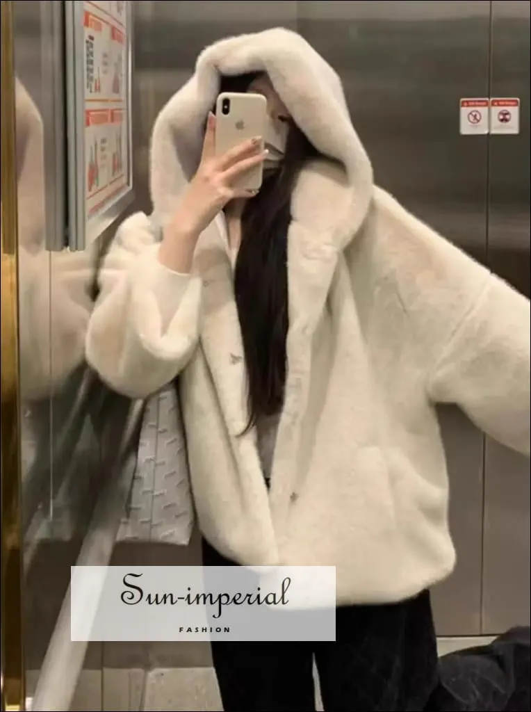 Women's Oversized Apricot Hooded Faux Fur Coat