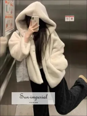 Women's Oversized Apricot Hooded Faux Fur Coat