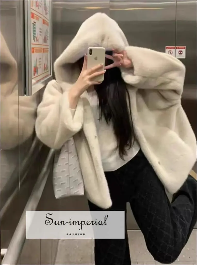 Women's Oversized Apricot Hooded Faux Fur Coat