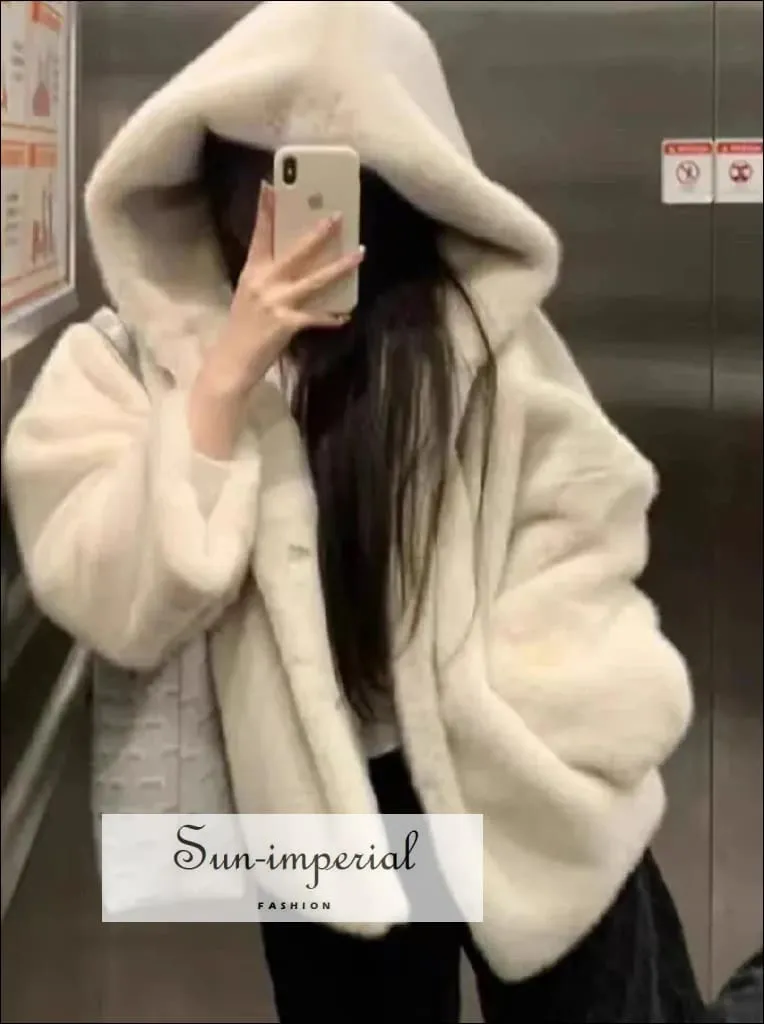 Women's Oversized Apricot Hooded Faux Fur Coat