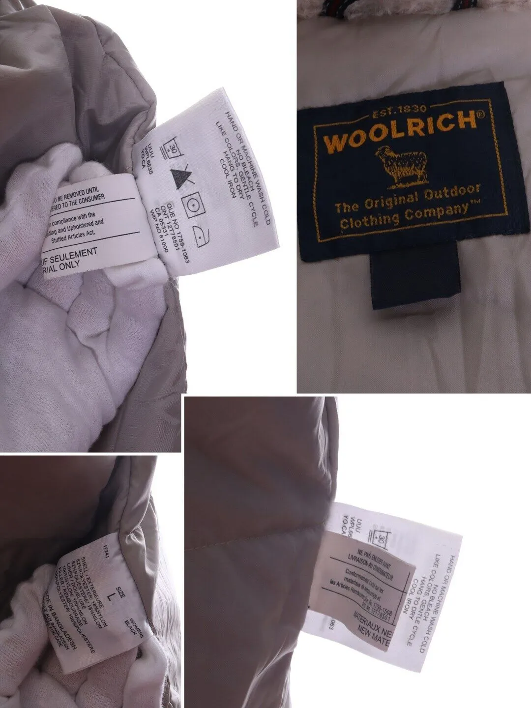 Women's WOOLRICH Charcoal Black Faux Fur Padded Boulder Jacket Coat Size L