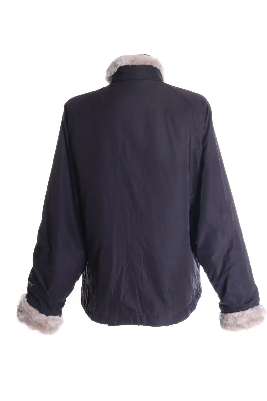 Women's WOOLRICH Charcoal Black Faux Fur Padded Boulder Jacket Coat Size L