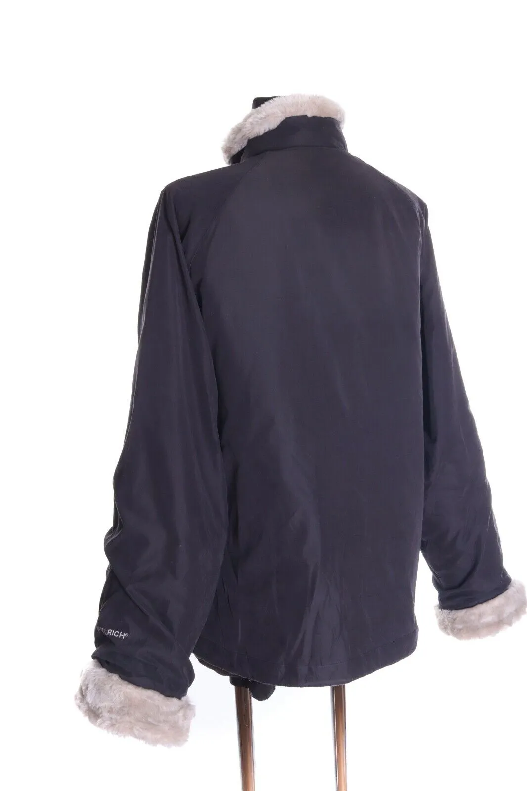 Women's WOOLRICH Charcoal Black Faux Fur Padded Boulder Jacket Coat Size L