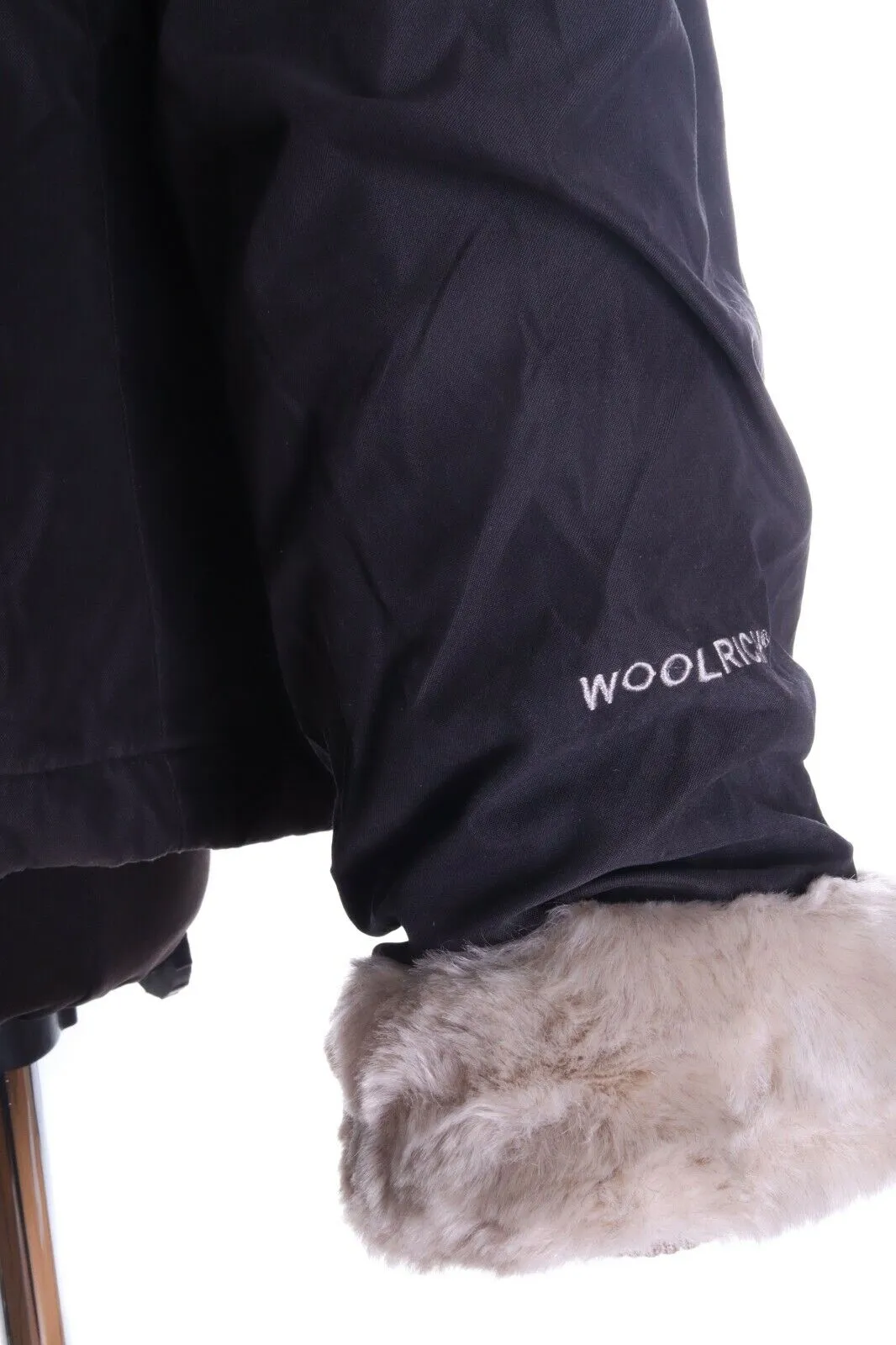 Women's WOOLRICH Charcoal Black Faux Fur Padded Boulder Jacket Coat Size L