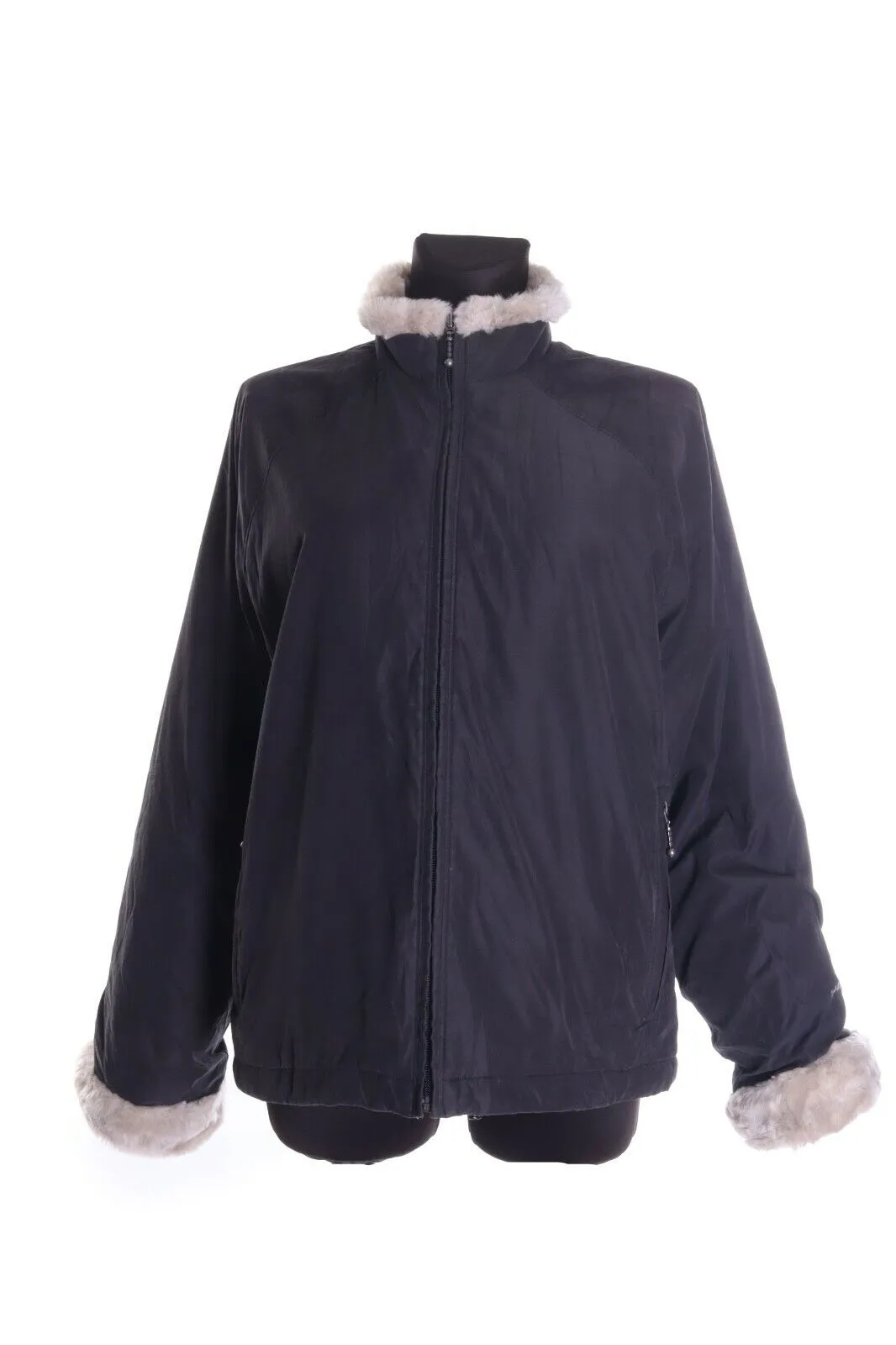 Women's WOOLRICH Charcoal Black Faux Fur Padded Boulder Jacket Coat Size L