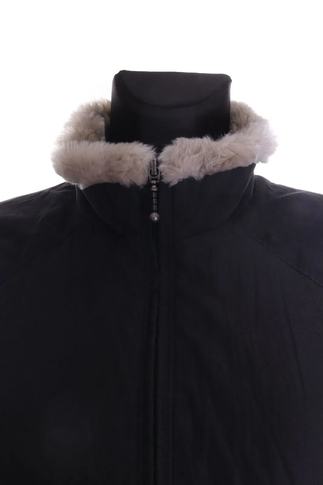 Women's WOOLRICH Charcoal Black Faux Fur Padded Boulder Jacket Coat Size L