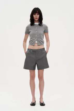 Wool Cropped Cardigan with Ribbed Trims